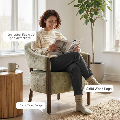 HOMCOM Accent Chair, Upholstered Tub Chair with Solid Wood Frame and Legs, Light Brown Additional View 7