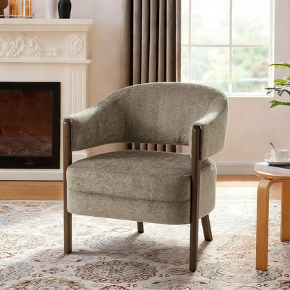 HOMCOM Accent Chair, Upholstered Tub Chair with Solid Wood Frame and Legs, Light Brown Additional View 10