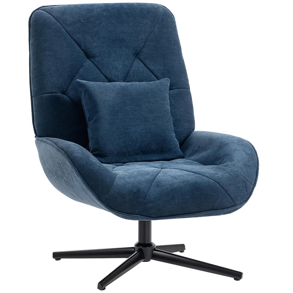 HOMCOM Accent Chair, Chenille Upholstered Swivel Armchair with Lumbar Pillow, High Back, Deep Seat and Metal Legs Additional View 12