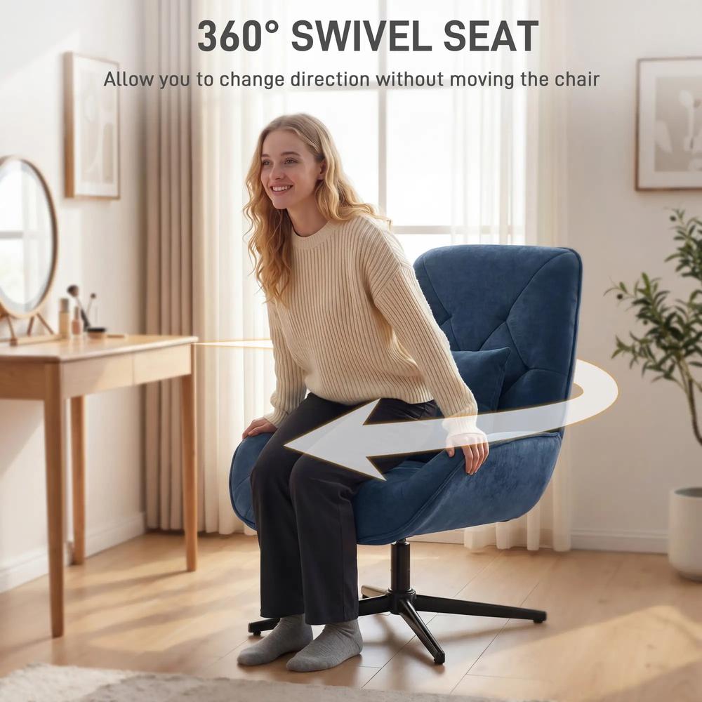 HOMCOM Accent Chair, Chenille Upholstered Swivel Armchair with Lumbar Pillow, High Back, Deep Seat and Metal Legs Additional View 18
