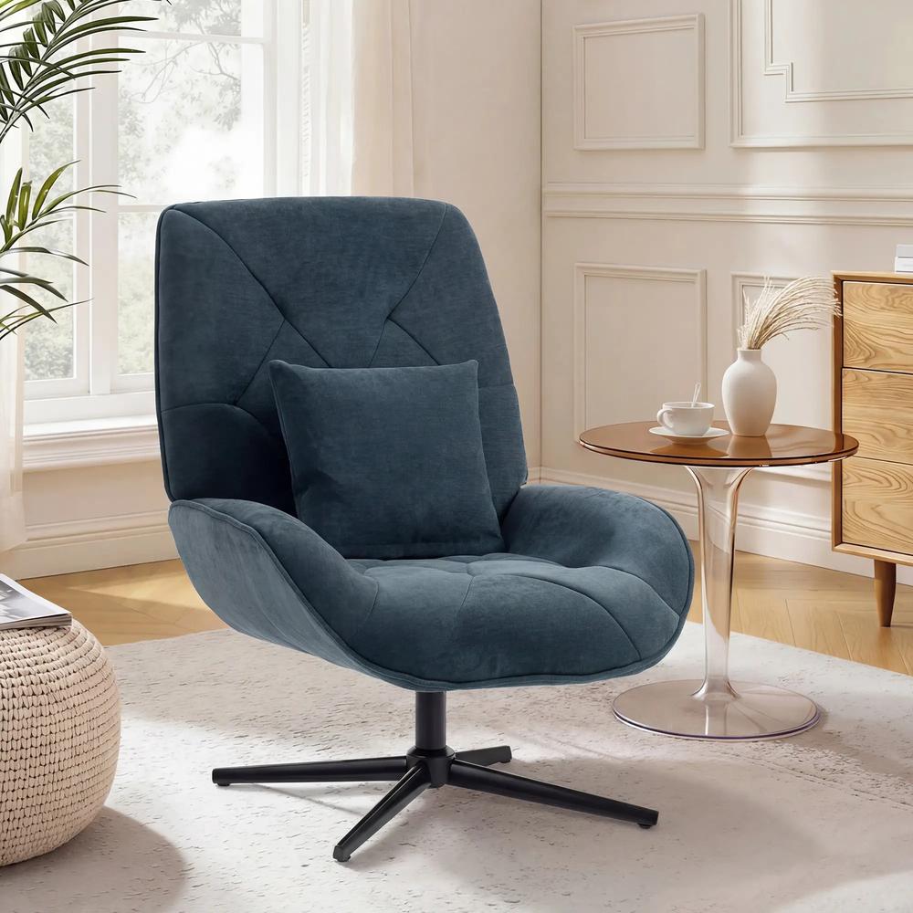 HOMCOM Accent Chair, Chenille Upholstered Swivel Armchair with Lumbar Pillow, High Back, Deep Seat and Metal Legs Additional View 2