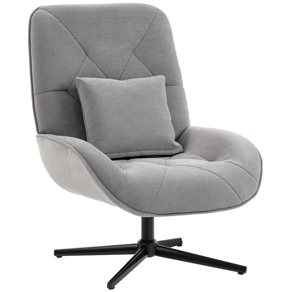 HOMCOM Accent Chair, Chenille Upholstered Swivel Armchair with Lumbar Pillow, High Back, Deep Seat and Metal Legs Additional View 23