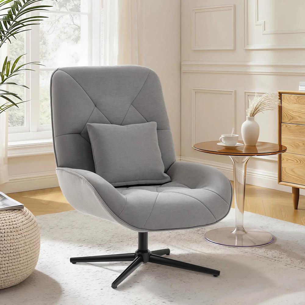 HOMCOM Accent Chair, Chenille Upholstered Swivel Armchair with Lumbar Pillow, High Back, Deep Seat and Metal Legs Additional View 24