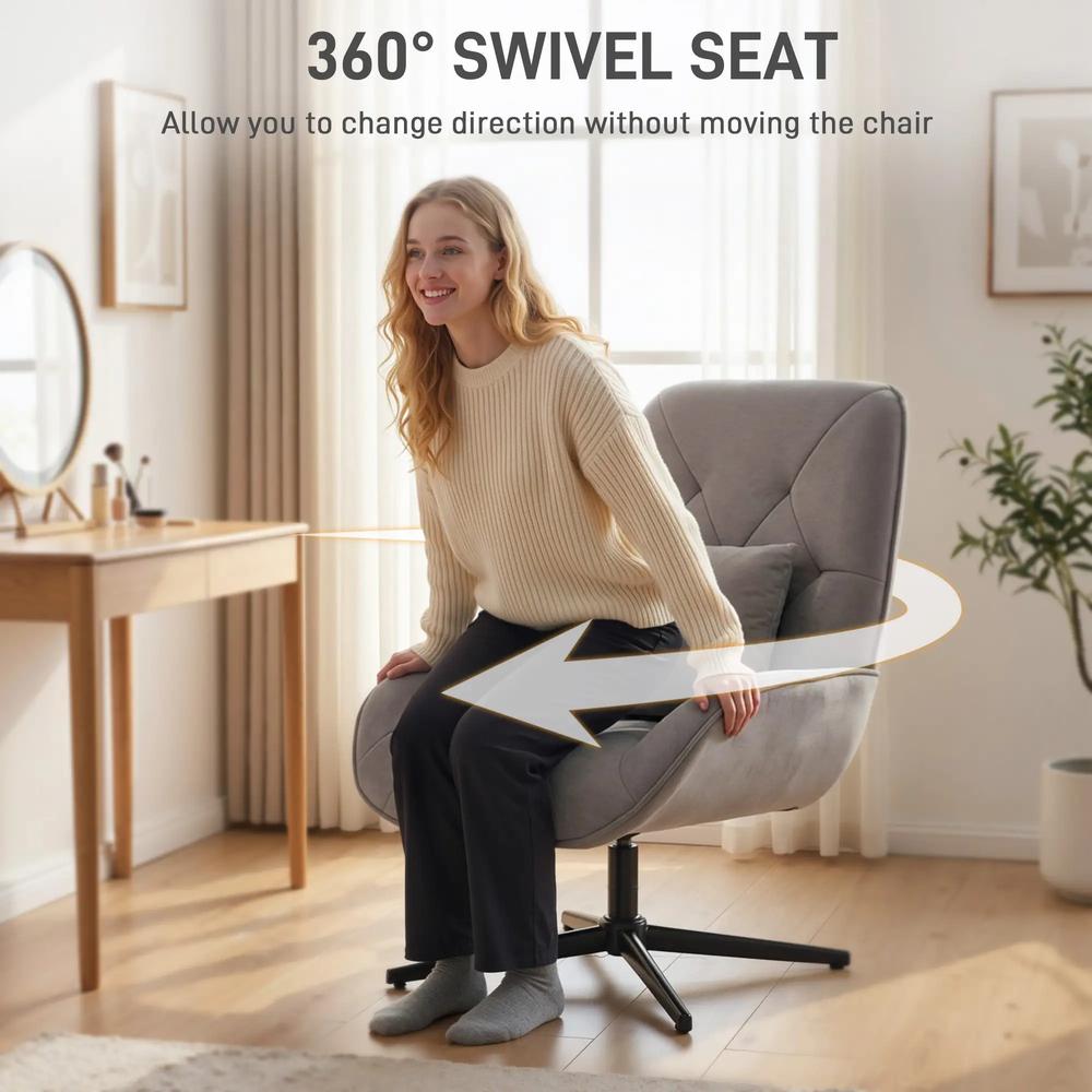 HOMCOM Accent Chair, Chenille Upholstered Swivel Armchair with Lumbar Pillow, High Back, Deep Seat and Metal Legs Additional View 29