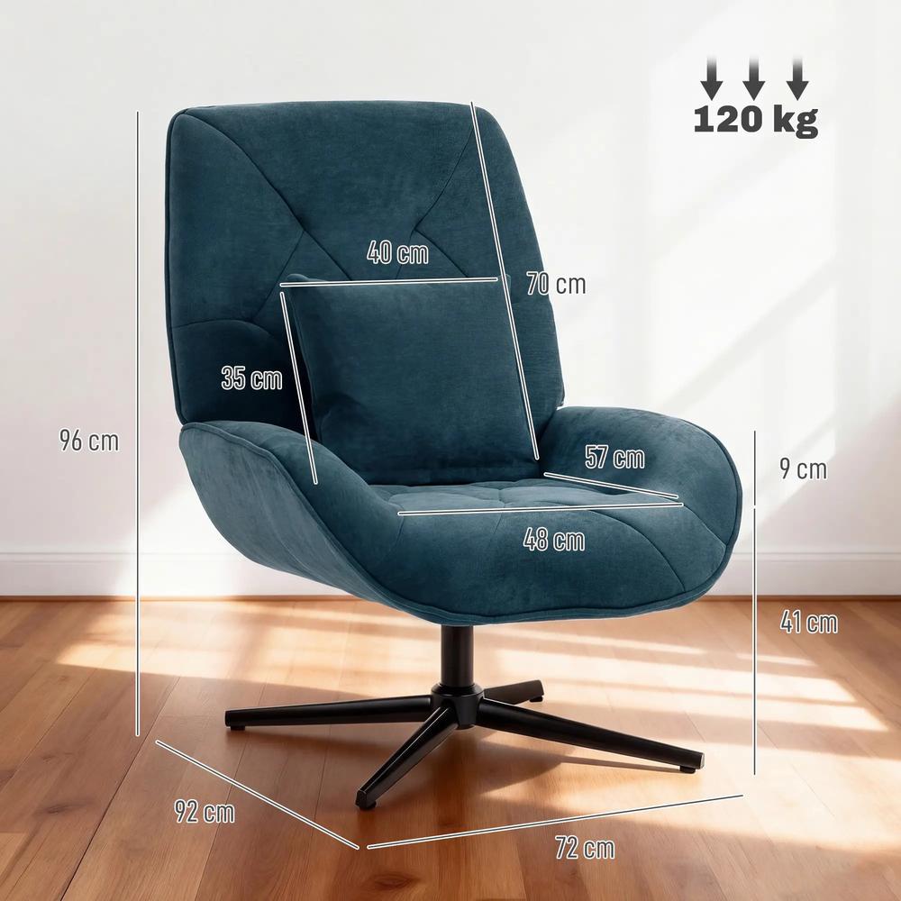 HOMCOM Accent Chair, Chenille Upholstered Swivel Armchair with Lumbar Pillow, High Back, Deep Seat and Metal Legs Additional View 3