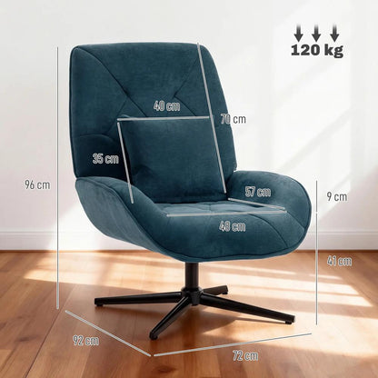 HOMCOM Accent Chair, Chenille Upholstered Swivel Armchair with Lumbar Pillow, High Back, Deep Seat and Metal Legs Additional View 3