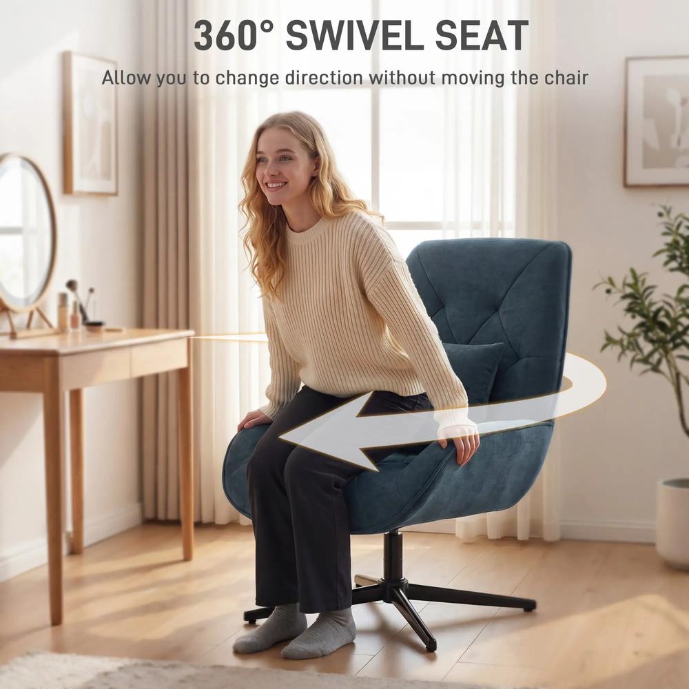 HOMCOM Accent Chair, Chenille Upholstered Swivel Armchair with Lumbar Pillow, High Back, Deep Seat and Metal Legs Additional View 7