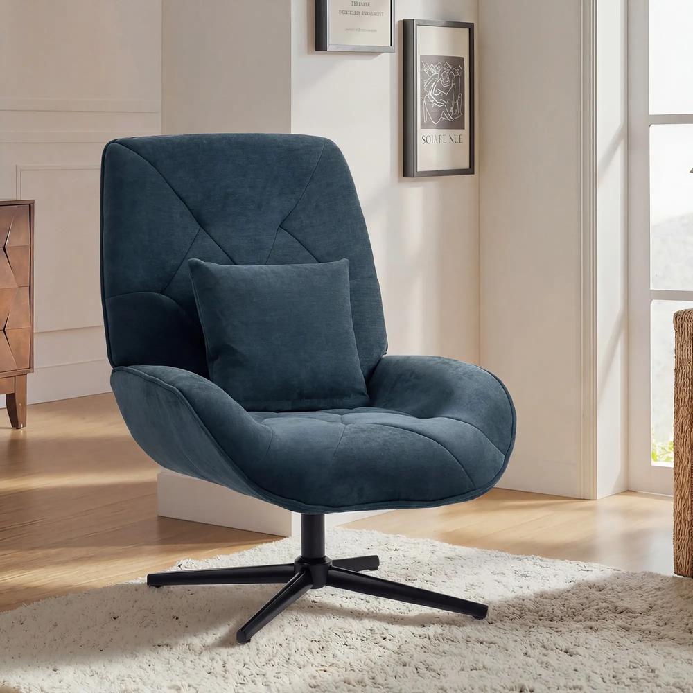 HOMCOM Accent Chair, Chenille Upholstered Swivel Armchair with Lumbar Pillow, High Back, Deep Seat and Metal Legs Additional View 10