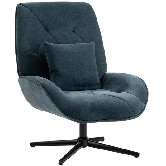 HOMCOM Accent Chair, Chenille Upholstered Swivel Armchair with Lumbar Pillow, High Back, Deep Seat and Metal Legs