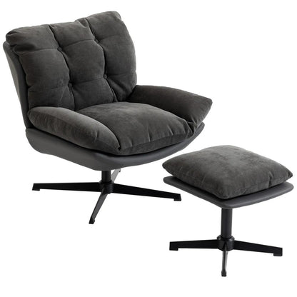 HOMCOM Accent Chair with Footstool, Swivel Lounge Chair with Chenille Upholstery, Metal Base, Dark Grey Additional View 11