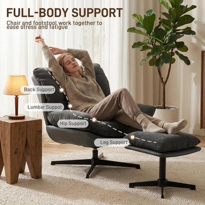HOMCOM Accent Chair with Footstool, Swivel Lounge Chair with Chenille Upholstery, Metal Base, Dark Grey Additional View 4