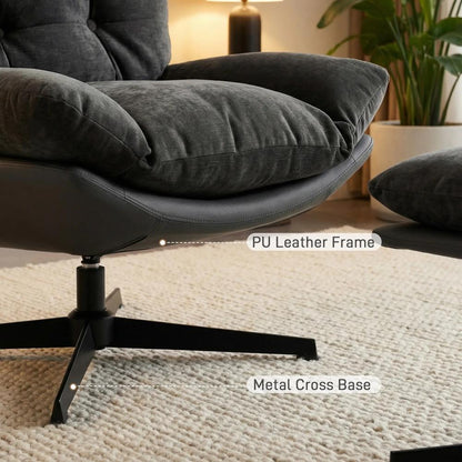 HOMCOM Accent Chair with Footstool, Swivel Lounge Chair with Chenille Upholstery, Metal Base, Dark Grey Additional View 8