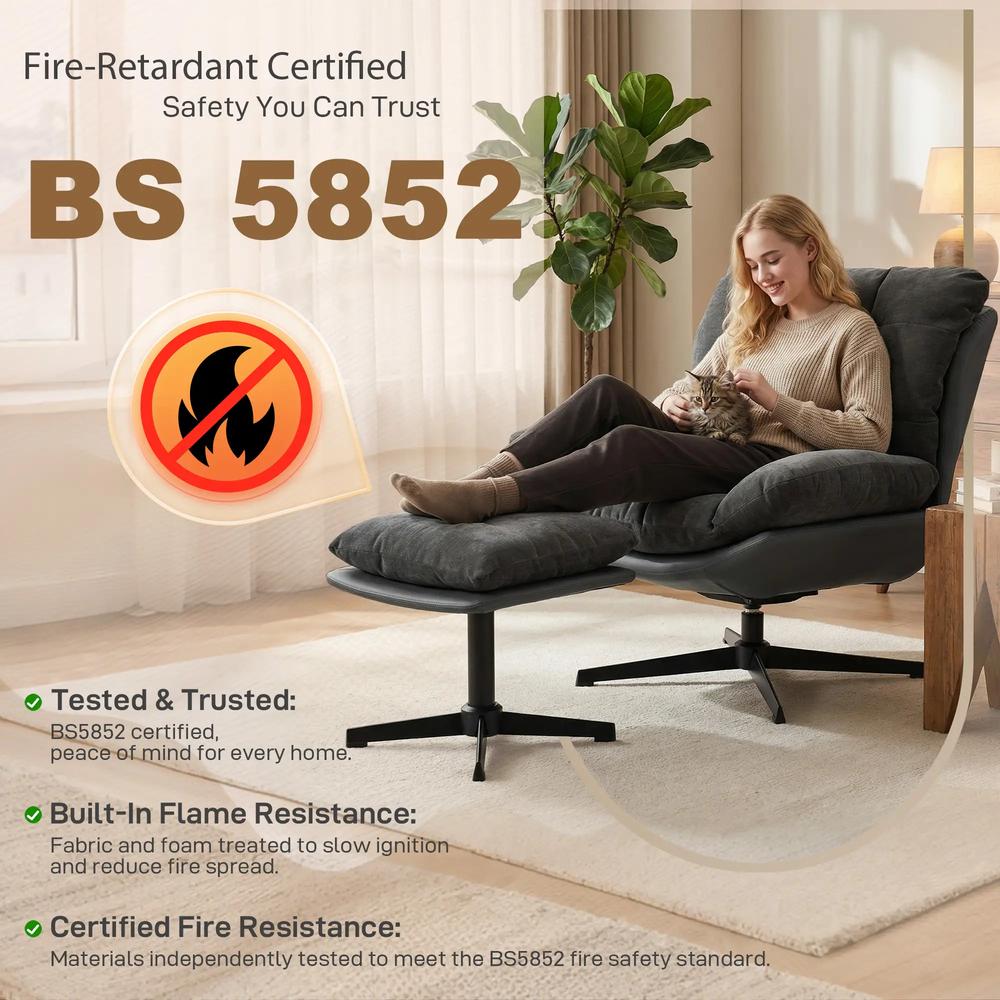 HOMCOM Accent Chair with Footstool, Swivel Lounge Chair with Chenille Upholstery, Metal Base, Dark Grey Additional View 9