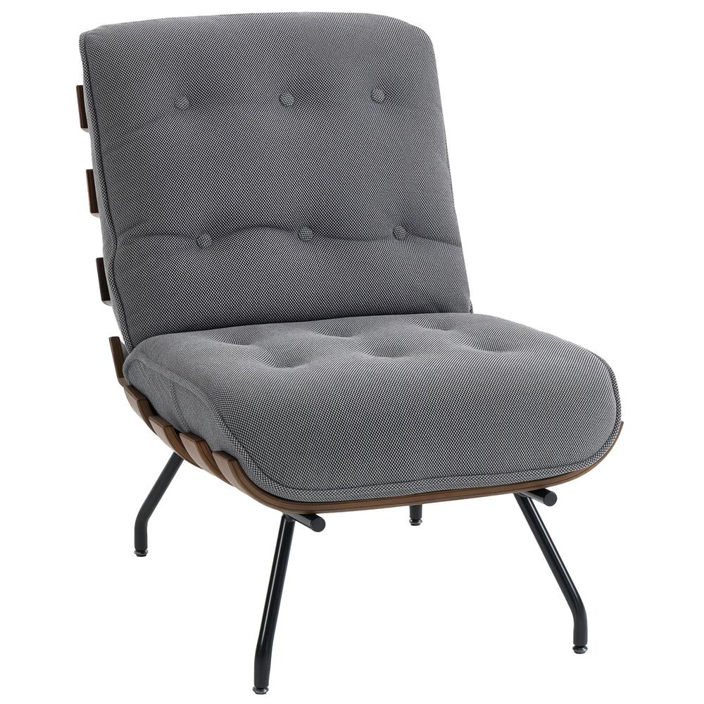 HOMCOM Accent Chair, Linen-look Fabric Reading Chair with Spring Cushion, Slatted Support, Steel Frame, Dark Grey Additional View 11