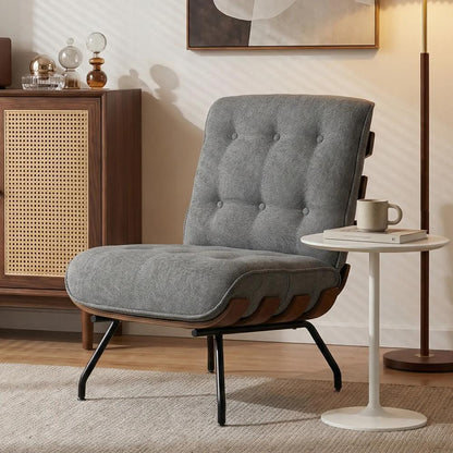 HOMCOM Accent Chair, Linen-look Fabric Reading Chair with Spring Cushion, Slatted Support, Steel Frame, Dark Grey Additional View 2