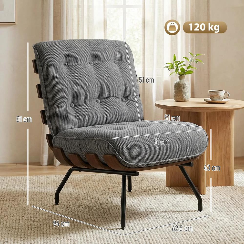 HOMCOM Accent Chair, Linen-look Fabric Reading Chair with Spring Cushion, Slatted Support, Steel Frame, Dark Grey Additional View 3