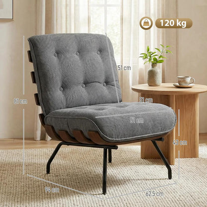HOMCOM Accent Chair, Linen-look Fabric Reading Chair with Spring Cushion, Slatted Support, Steel Frame, Dark Grey Additional View 3