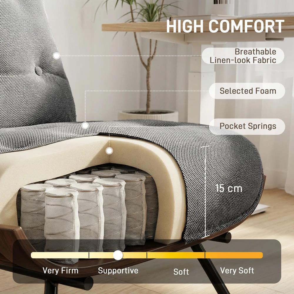 HOMCOM Accent Chair, Linen-look Fabric Reading Chair with Spring Cushion, Slatted Support, Steel Frame, Dark Grey Additional View 4