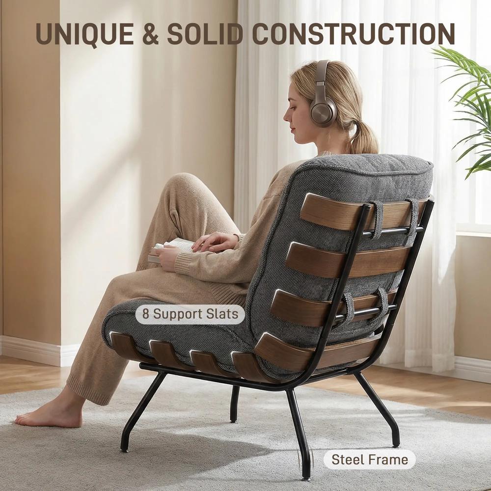 HOMCOM Accent Chair, Linen-look Fabric Reading Chair with Spring Cushion, Slatted Support, Steel Frame, Dark Grey Additional View 6