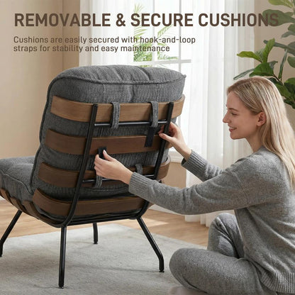 HOMCOM Accent Chair, Linen-look Fabric Reading Chair with Spring Cushion, Slatted Support, Steel Frame, Dark Grey Additional View 7