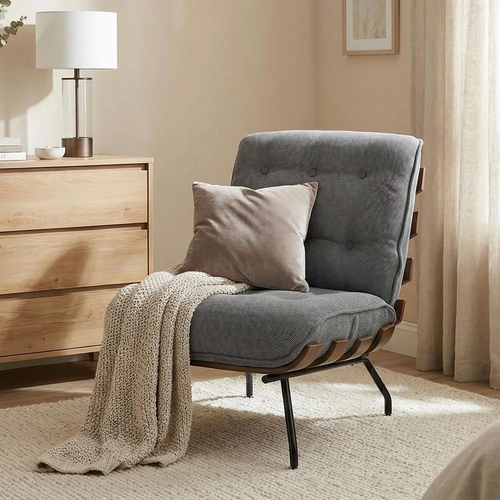 HOMCOM Accent Chair, Linen-look Fabric Reading Chair with Spring Cushion, Slatted Support, Steel Frame, Dark Grey Additional View 8