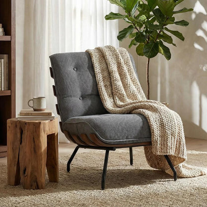 HOMCOM Accent Chair, Linen-look Fabric Reading Chair with Spring Cushion, Slatted Support, Steel Frame, Dark Grey Additional View 9