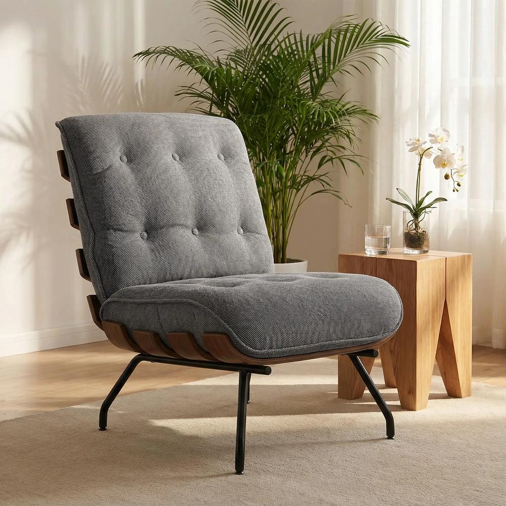 HOMCOM Accent Chair, Linen-look Fabric Reading Chair with Spring Cushion, Slatted Support, Steel Frame, Dark Grey Additional View 10