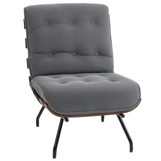 HOMCOM Accent Chair, Linen-look Fabric Reading Chair with Spring Cushion, Slatted Support, Steel Frame, Dark Grey