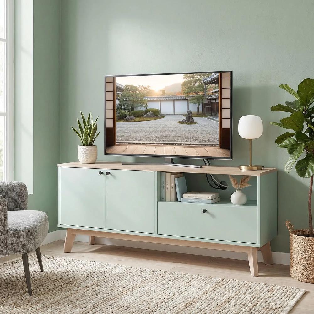 HOMCOM TV Stand Cabinet for Television up to 36 Inch, Modern TV Unit with 2 Doors, Entertainment Center with Adjustable Shelf Additional View 2