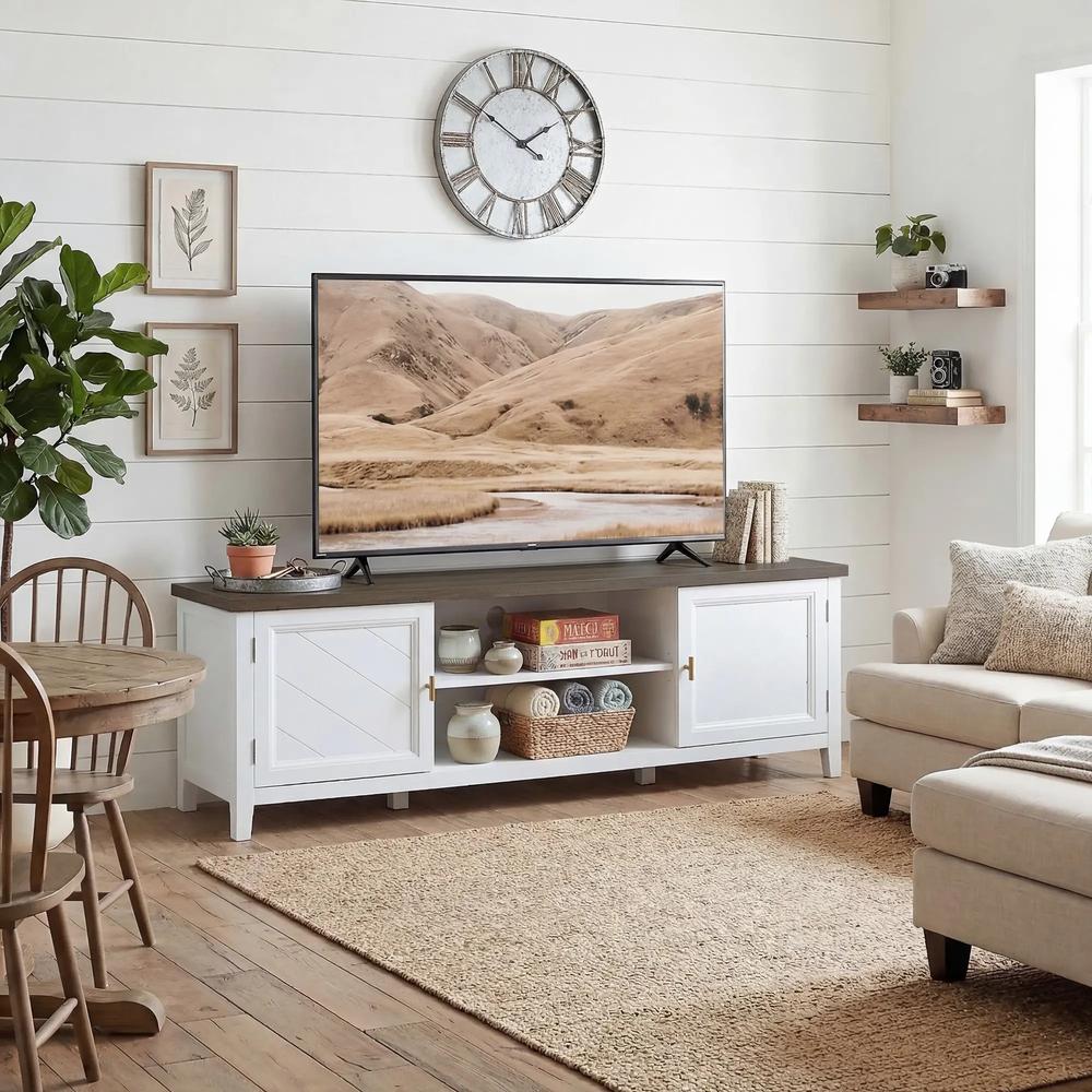 HOMCOM TV Unit for TVs up to 42 Inch, Farmhouse Entertainment Centre with 2 Open Shelves, 2 Cabinets and Thick Top Additional View 2
