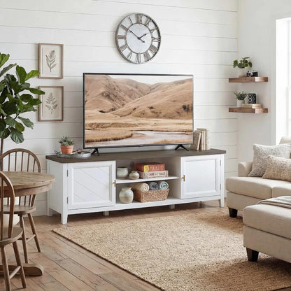 HOMCOM TV Unit for TVs up to 42 Inch, Farmhouse Entertainment Centre with 2 Open Shelves, 2 Cabinets and Thick Top Additional View 2