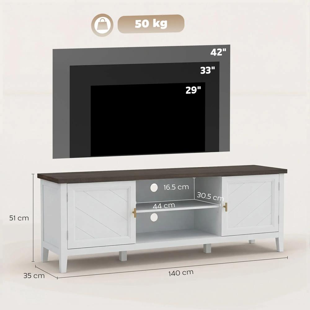 HOMCOM TV Unit for TVs up to 42 Inch, Farmhouse Entertainment Centre with 2 Open Shelves, 2 Cabinets and Thick Top Additional View 3