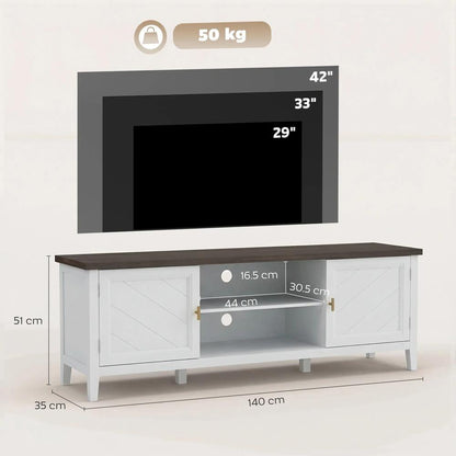 HOMCOM TV Unit for TVs up to 42 Inch, Farmhouse Entertainment Centre with 2 Open Shelves, 2 Cabinets and Thick Top Additional View 3