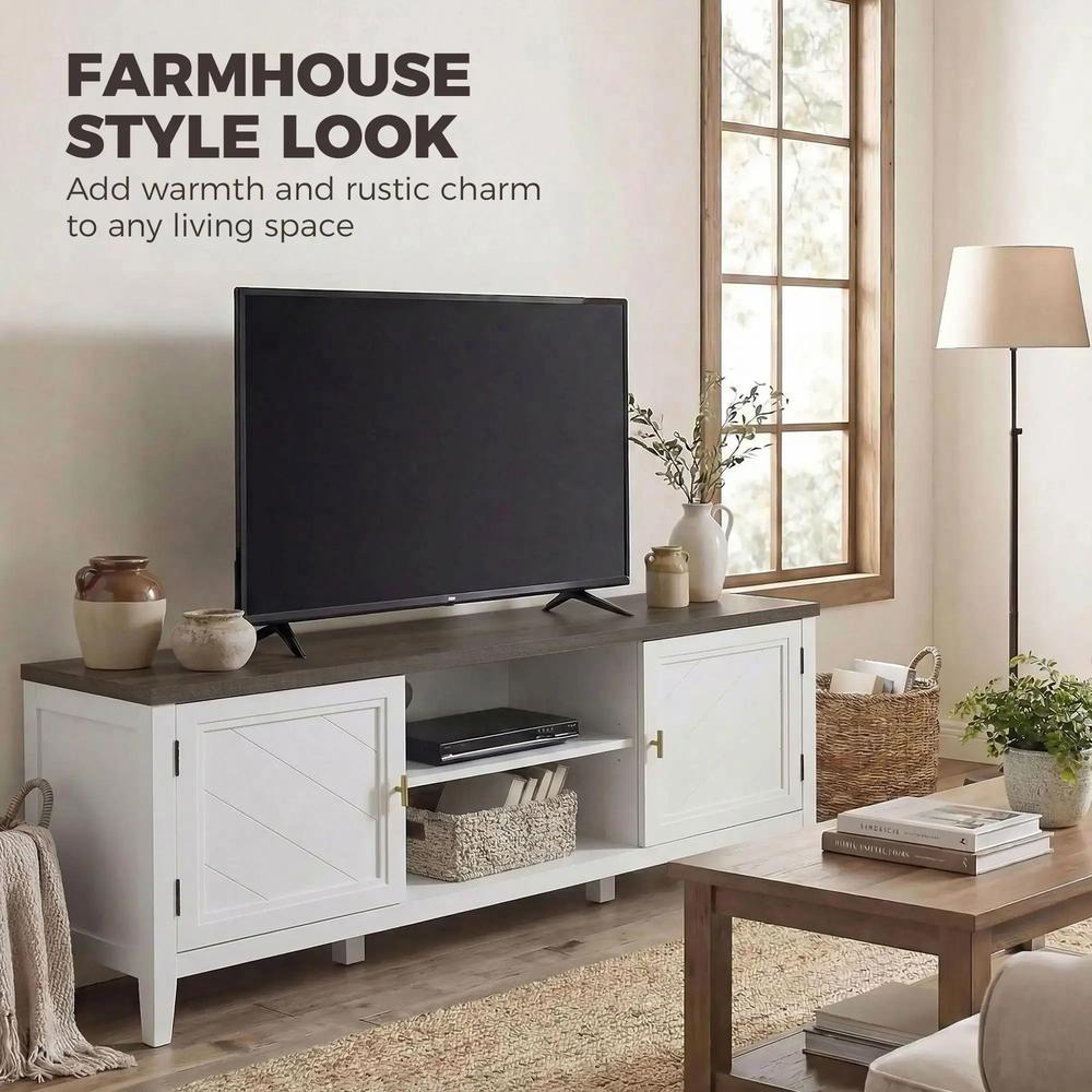 HOMCOM TV Unit for TVs up to 42 Inch, Farmhouse Entertainment Centre with 2 Open Shelves, 2 Cabinets and Thick Top Additional View 4