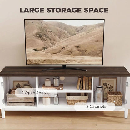 HOMCOM TV Unit for TVs up to 42 Inch, Farmhouse Entertainment Centre with 2 Open Shelves, 2 Cabinets and Thick Top Additional View 5