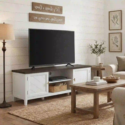 HOMCOM TV Unit for TVs up to 42 Inch, Farmhouse Entertainment Centre with 2 Open Shelves, 2 Cabinets and Thick Top Additional View 9