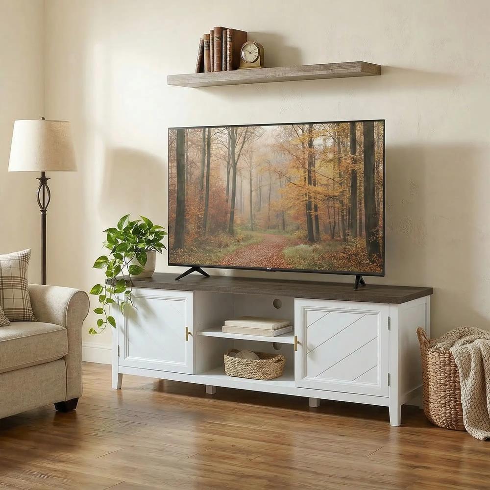 HOMCOM TV Unit for TVs up to 42 Inch, Farmhouse Entertainment Centre with 2 Open Shelves, 2 Cabinets and Thick Top Additional View 10