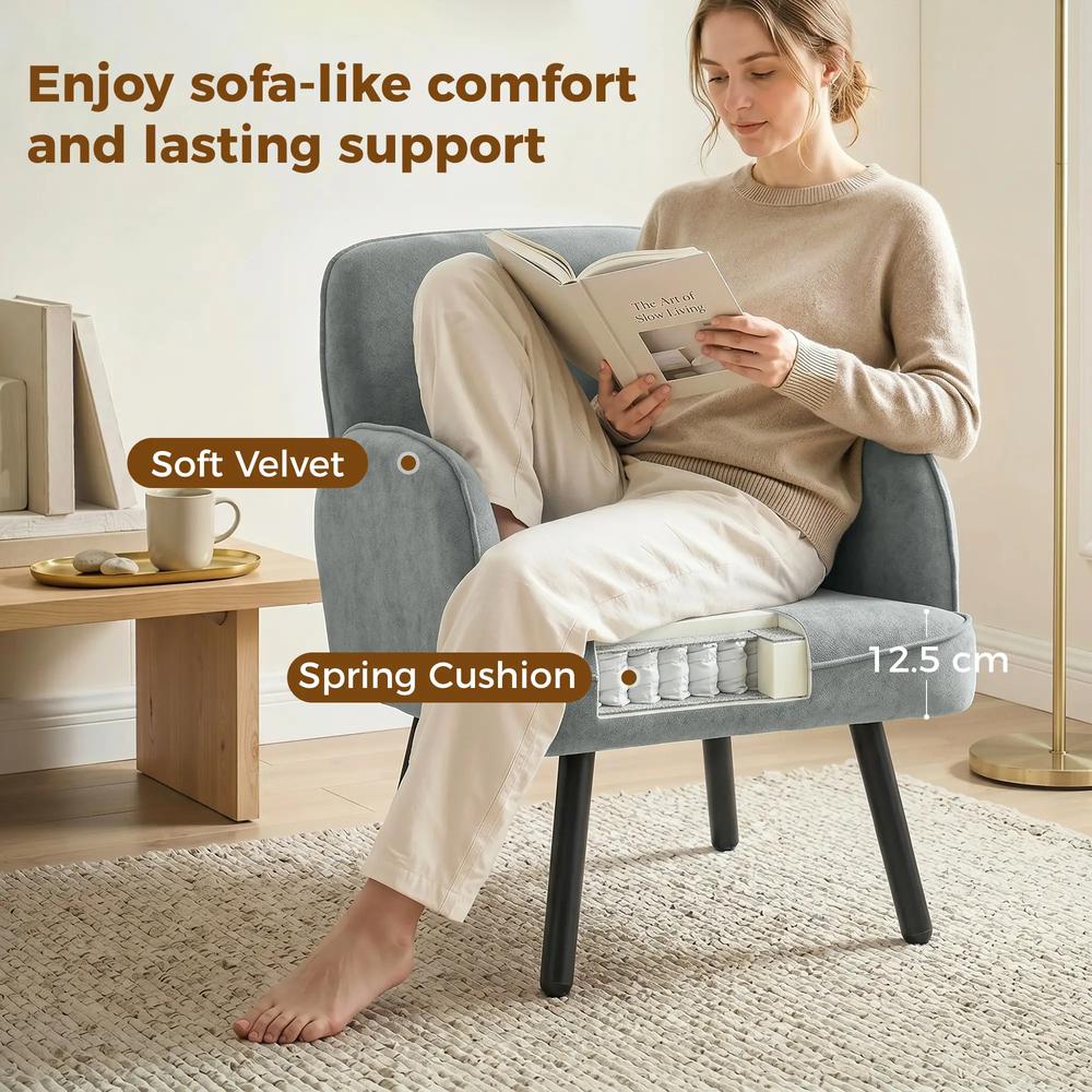 HOMCOM Lounge Chair Velvet Upholstered Armchair with Spring Cushion for Living Room Bedroom Additional View 15