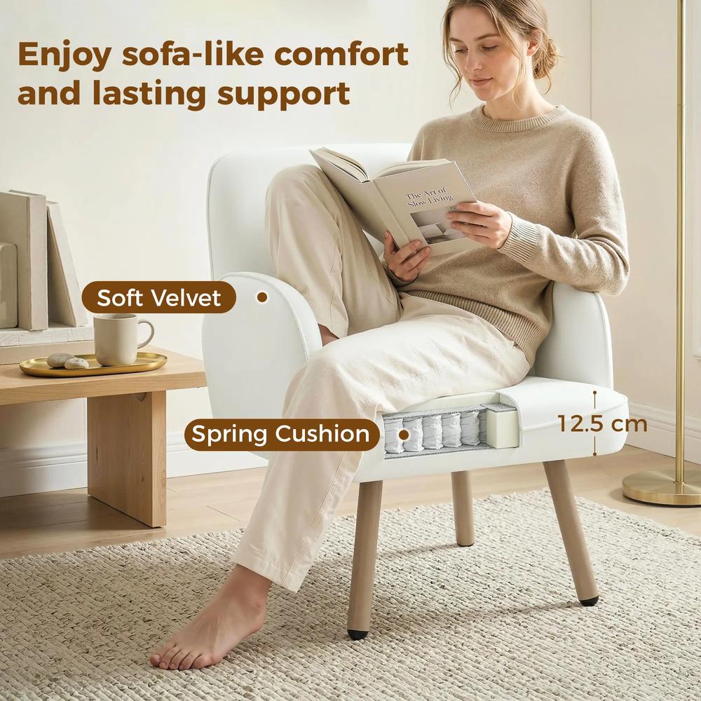 HOMCOM Lounge Chair Velvet Upholstered Armchair with Spring Cushion for Living Room Bedroom Additional View 4