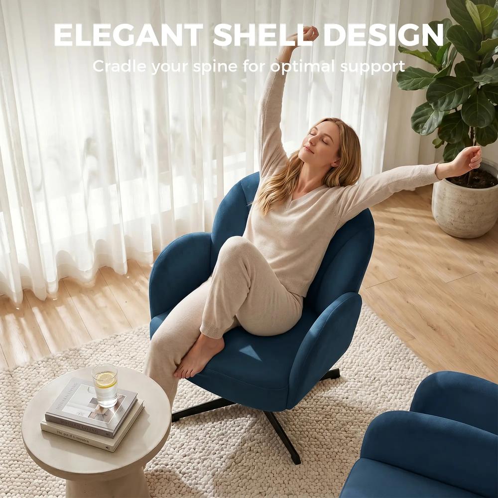 HOMCOM Swivel Accent Chair, Shell-Shaped Armchair with Spring Cushion, Metal Base Additional View 15