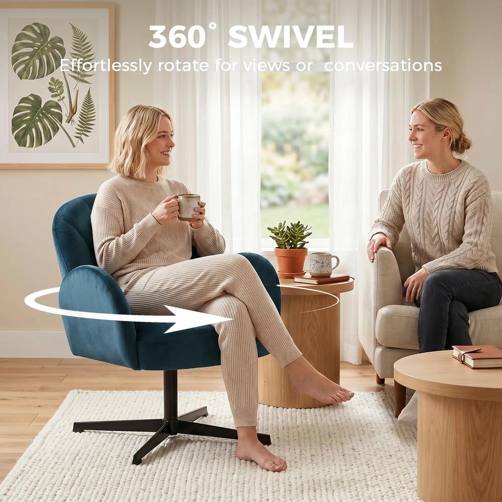 HOMCOM Swivel Accent Chair, Shell-Shaped Armchair with Spring Cushion, Metal Base Additional View 16