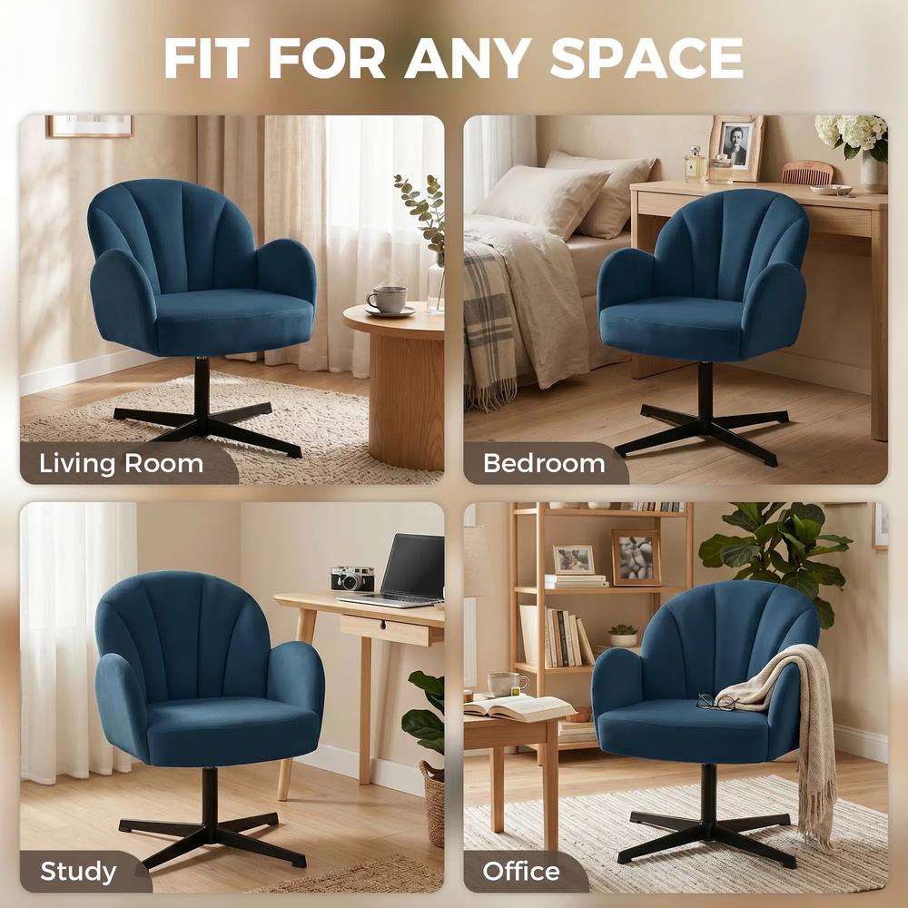 HOMCOM Swivel Accent Chair, Shell-Shaped Armchair with Spring Cushion, Metal Base Additional View 18