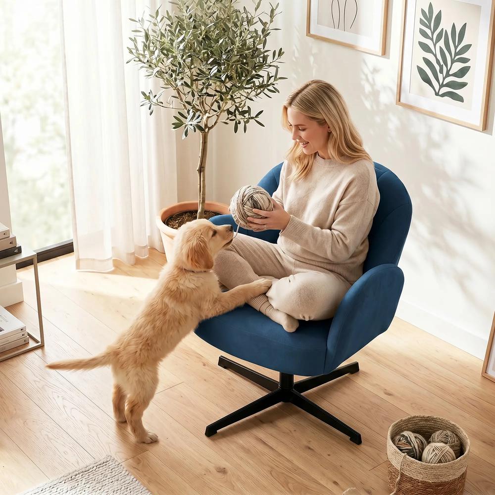 HOMCOM Swivel Accent Chair, Shell-Shaped Armchair with Spring Cushion, Metal Base Additional View 19