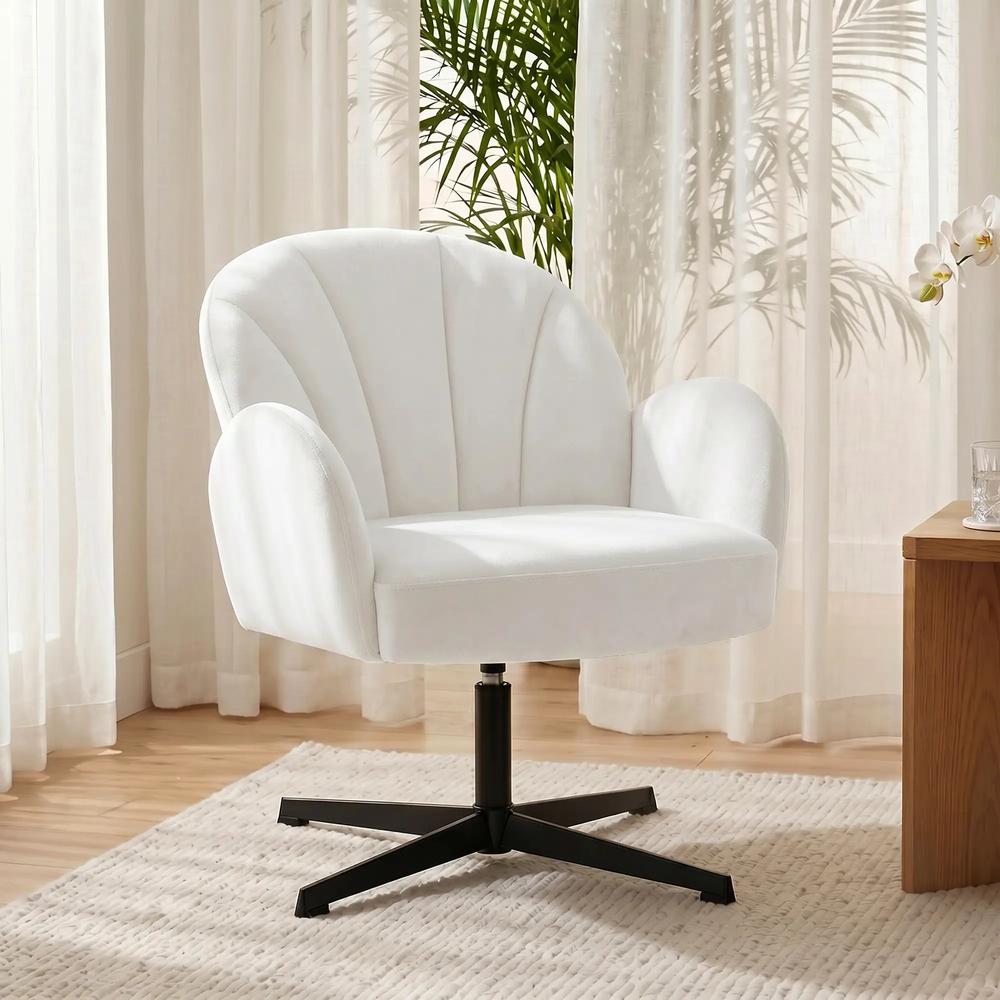 HOMCOM Swivel Accent Chair, Shell-Shaped Armchair with Spring Cushion, Metal Base Additional View 2