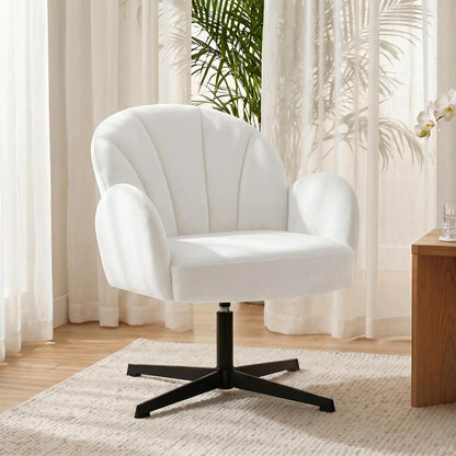 HOMCOM Swivel Accent Chair, Shell-Shaped Armchair with Spring Cushion, Metal Base Additional View 2