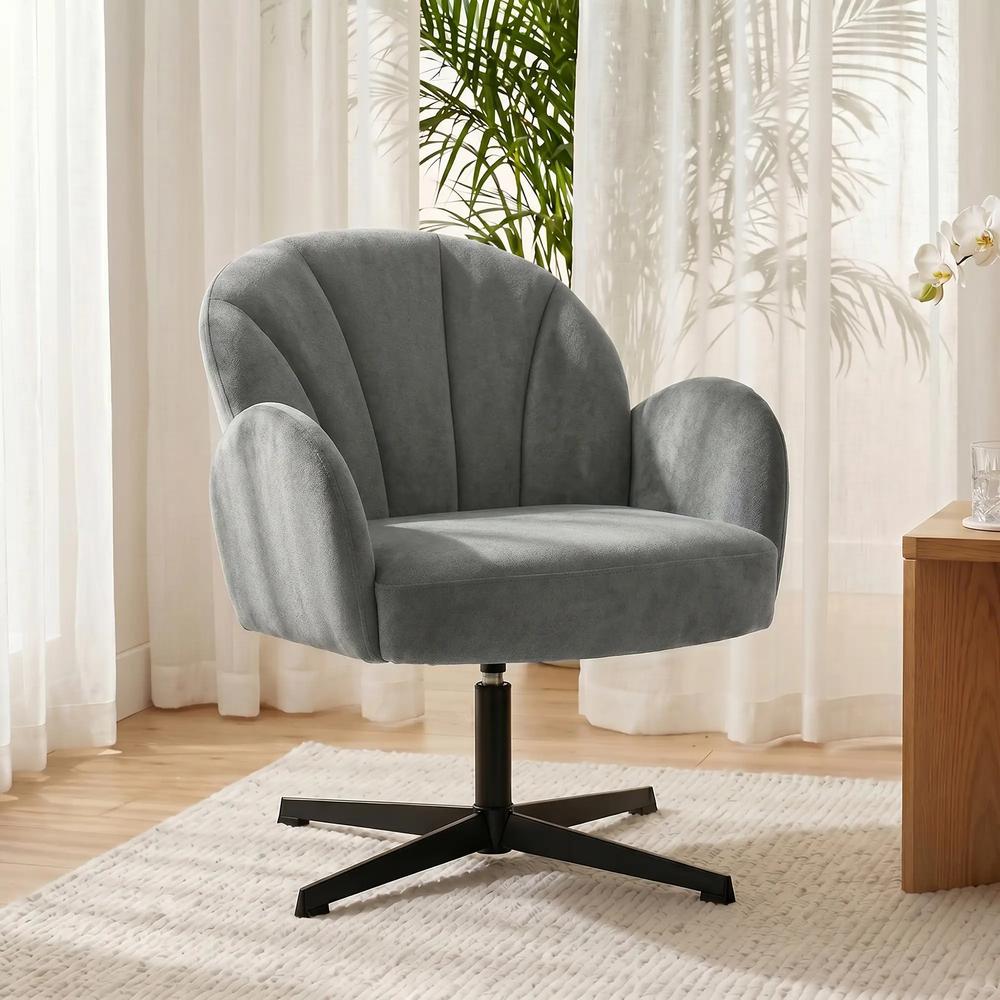 HOMCOM Swivel Accent Chair, Shell-Shaped Armchair with Spring Cushion, Metal Base Additional View 24
