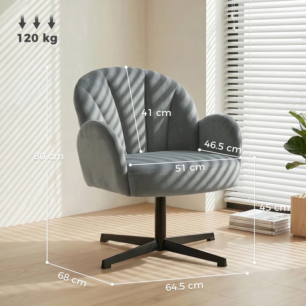HOMCOM Swivel Accent Chair, Shell-Shaped Armchair with Spring Cushion, Metal Base Additional View 25