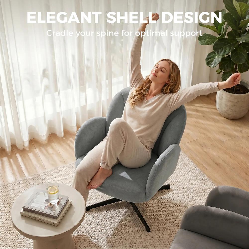 HOMCOM Swivel Accent Chair, Shell-Shaped Armchair with Spring Cushion, Metal Base Additional View 26
