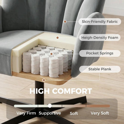 HOMCOM Swivel Accent Chair, Shell-Shaped Armchair with Spring Cushion, Metal Base Additional View 28