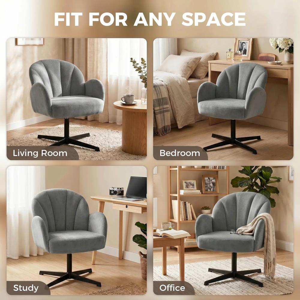 HOMCOM Swivel Accent Chair, Shell-Shaped Armchair with Spring Cushion, Metal Base Additional View 29
